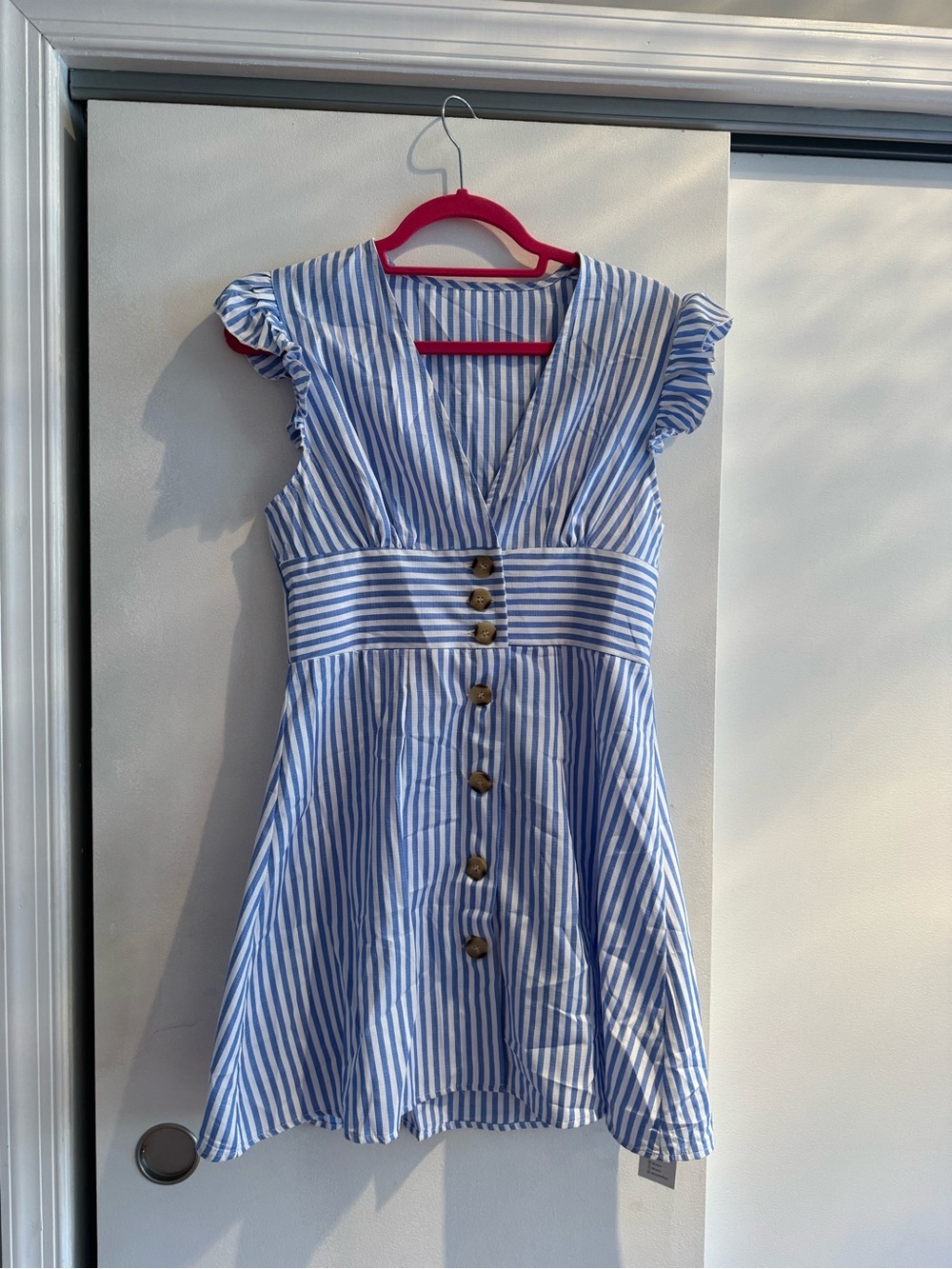 Cupshe Blue and White Striped Button-Front Dress